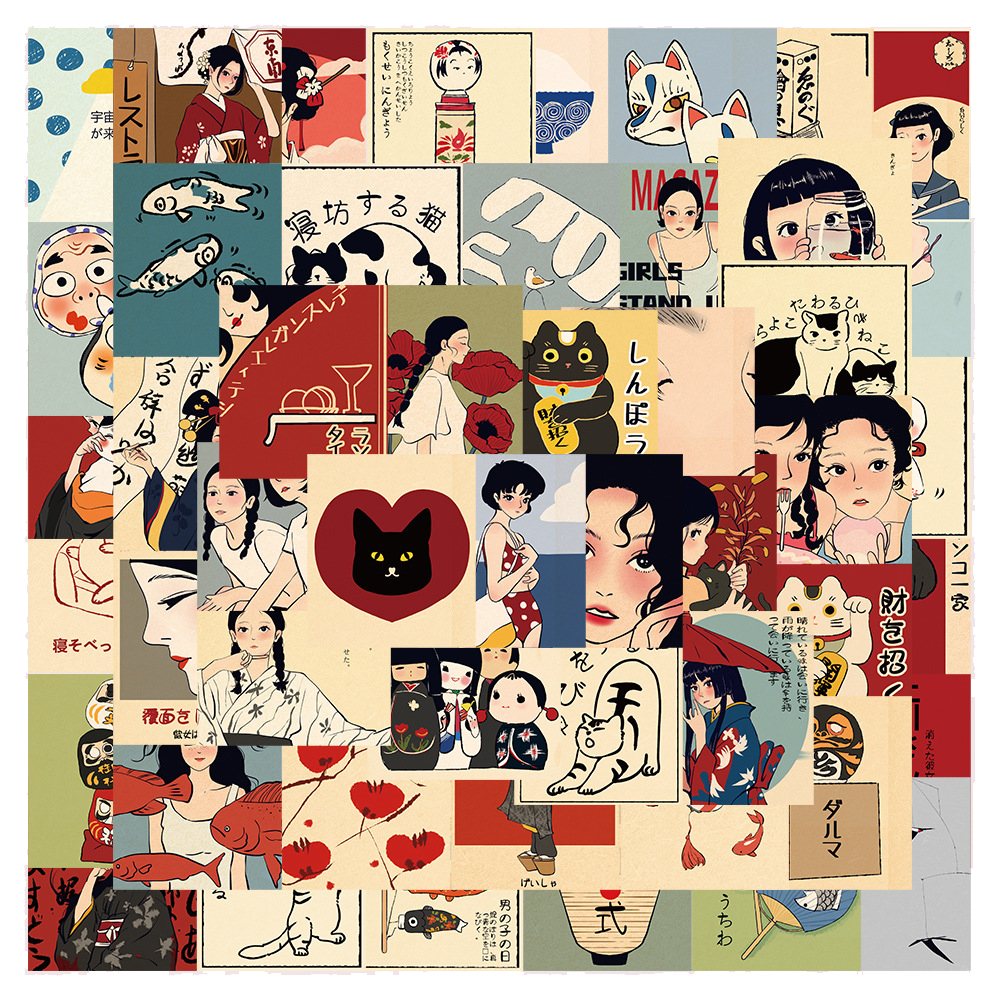 10/30/50pcs Vintage Classic Japanese Anime Scrapbook Stickers DIY Laptop Phone Diary Bike Retro Cartoon Decoration Sticker Decal