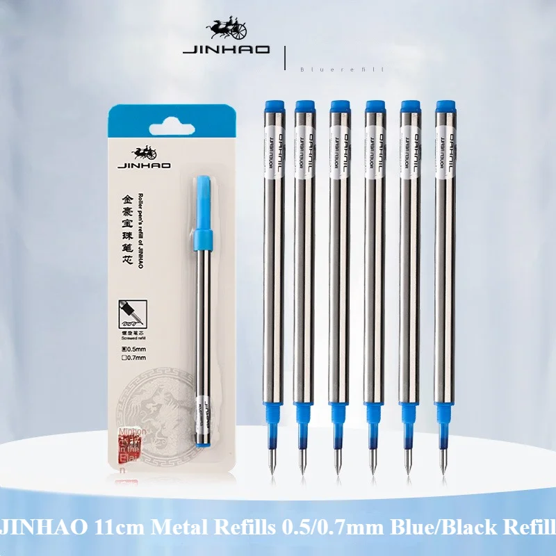 JINHAO 11 cm Metalen Vullingen 0.5/0.7mm Blauw/Zwart Roller Balpen Business Balpen Vullingen kantoor School Supply Briefpapier