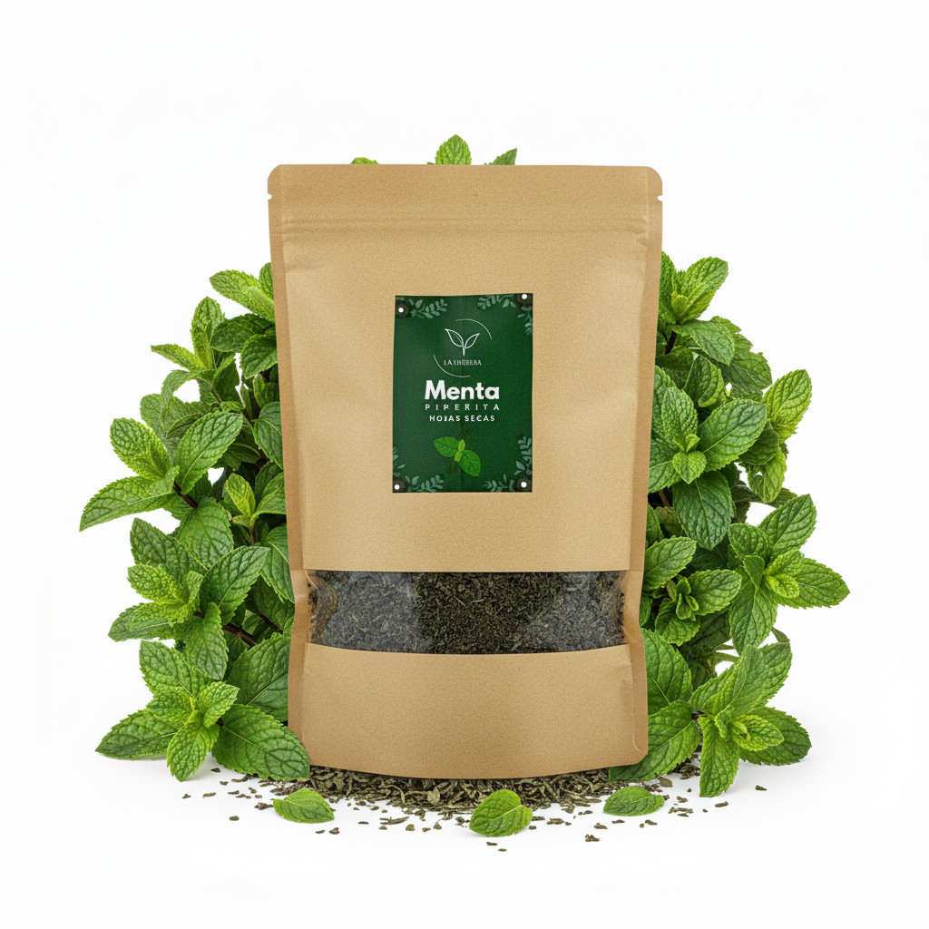 La Herbera |   Menta Piperita, hoja triturada de Mentha piperita, hierbabuena picante, toronjil de menta, menta inglesa |   infusión, cocina, repostería |   herba seca a granel |   envasado en España, sin aditivos, Hojas de menta