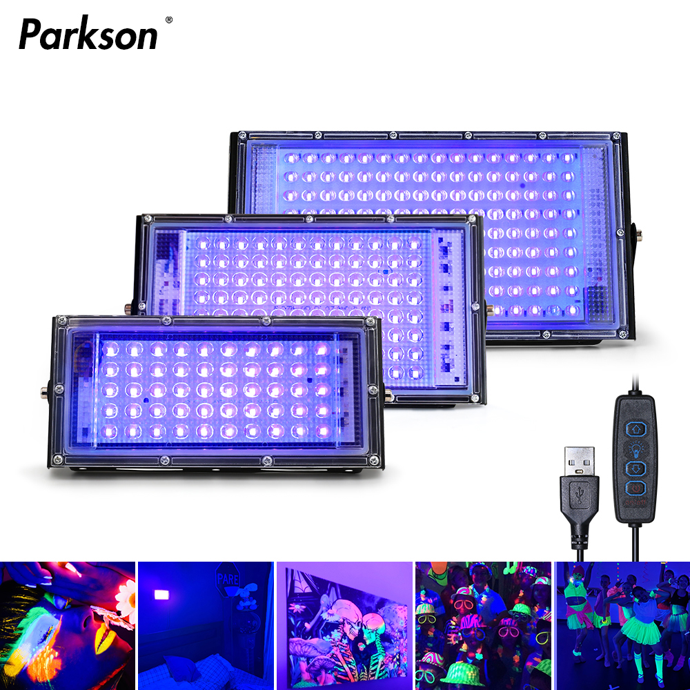 Led UV USB 投光器 50 ワット 100 ワット 150 ワット USB LED ステージブラックライト防水 220V 紫外線ステージランプディスコパーティーステージバックライト