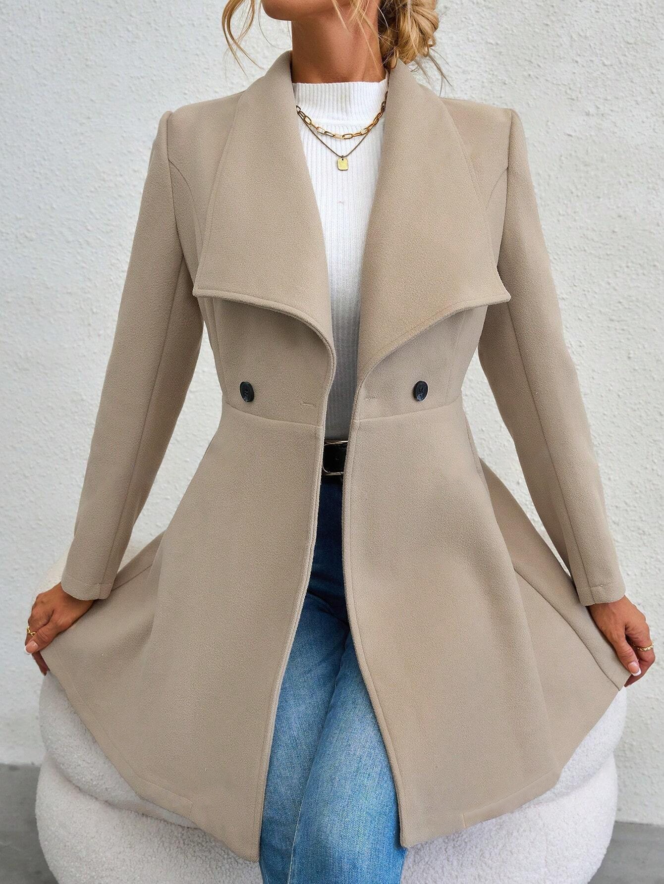 Damesmode slim-fit wollen jas met reversknop voor herfst en winter