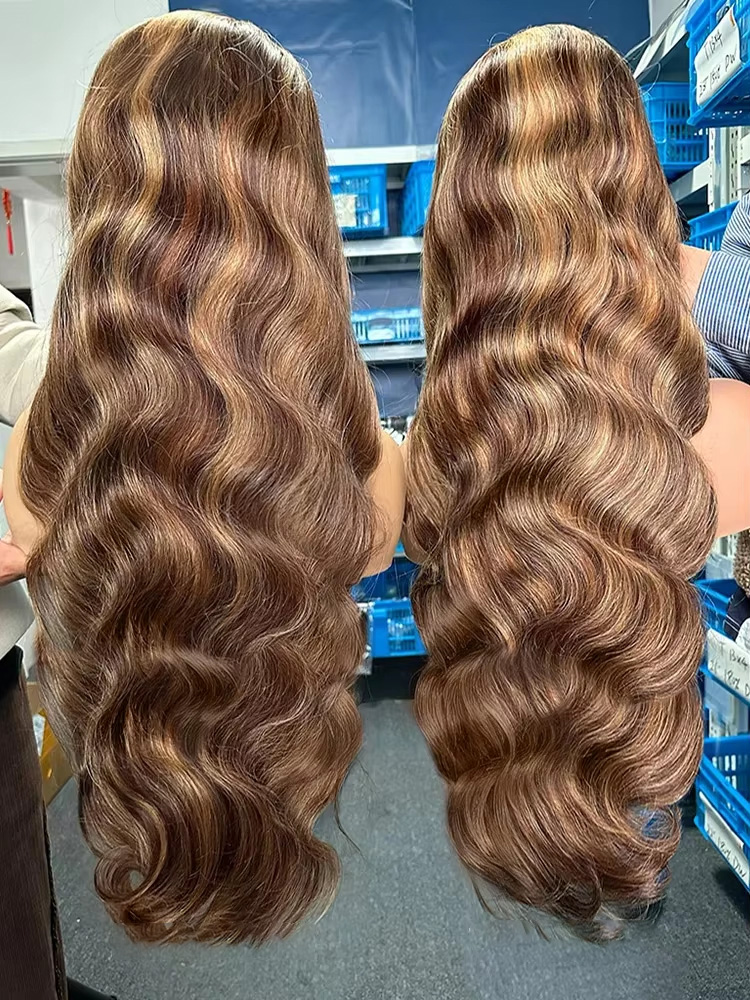 4/27 Highlight Ombre 13x6 Lace Front wigs human hair 260 Density Colored Wigs Human Hair Body Wave Wig Honey Mixed Brown Color