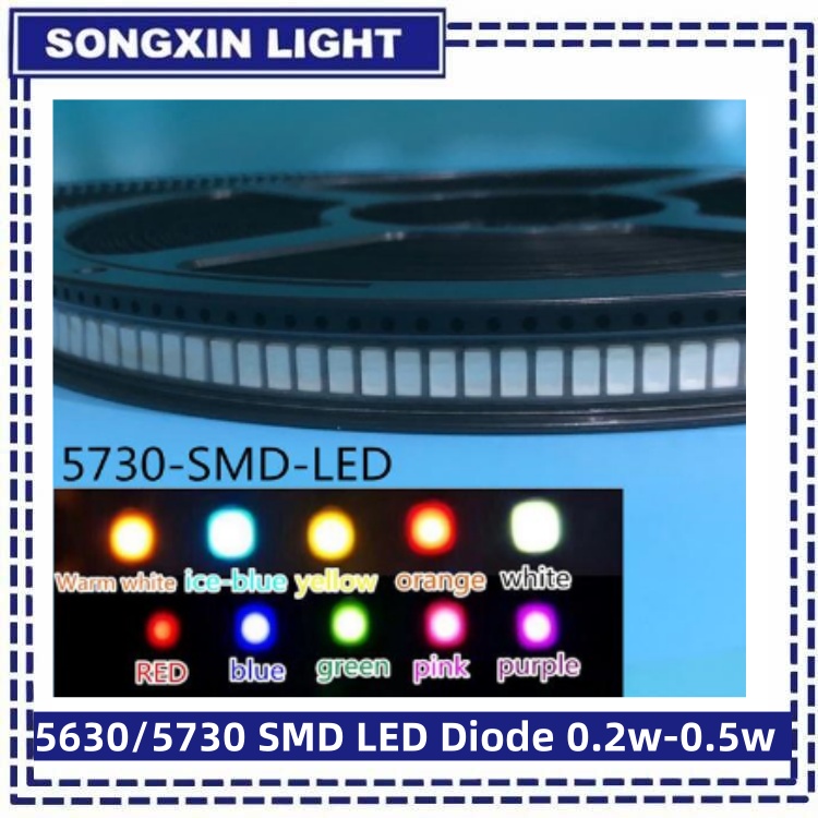 SX 100PCS 5630/5730 SMD LED Niebieski Czerwony Biały Zielony Żółty Pomarańczowy Ciepły biały Różowy UV Fioletowy ICE Niebieskie diody elektroluminescencyjne (LED)