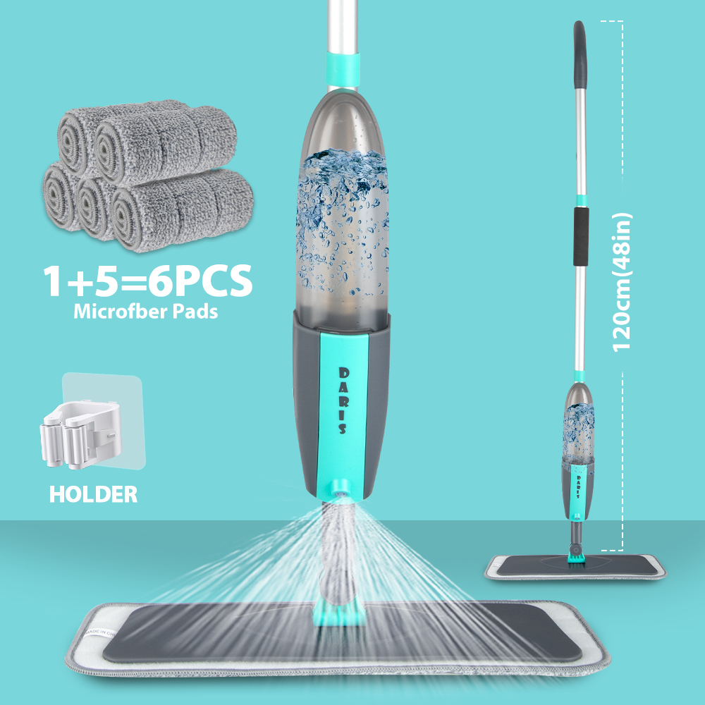 Barredora mágica para limpieza de suelos con almohadillas de microfibra 360 °   Escoba plana del fregona del piso del espray de la rotación para limpiar el mocio del espiga del hogar