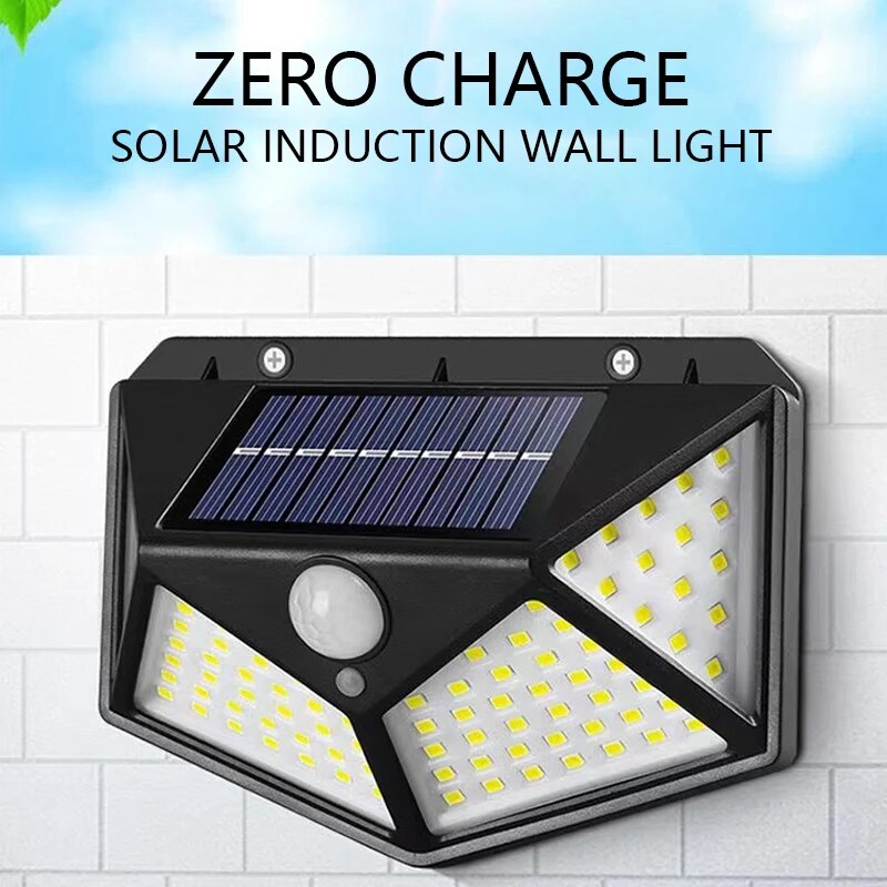 100LED ソーラーウォールランプ屋外ランプ防水モーションセンサー太陽光発電太陽光街路灯庭の手すり装飾ランプ
