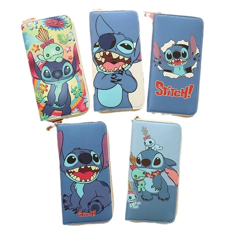 Disney stitch carteira de couro do plutônio bonito dos desenhos animados titular do cartão do telefone longo charme moeda bolsa clipe dinheiro moda saco embreagem para mulher