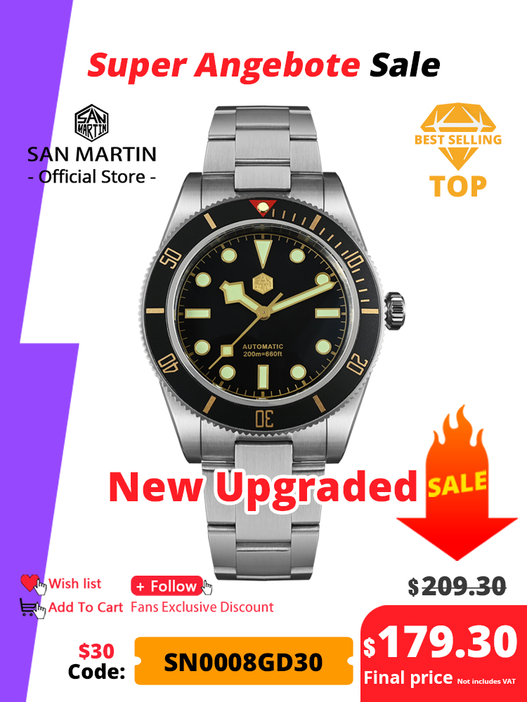 San Martin Nowy 40mm BB58 Retro Luksusowy Zegarek Nurkowy NH35 Automatyczny Mechaniczny Zegarek Męski Szafirowe Szkło Luminescencyjny 20Bar Reloj SN0008