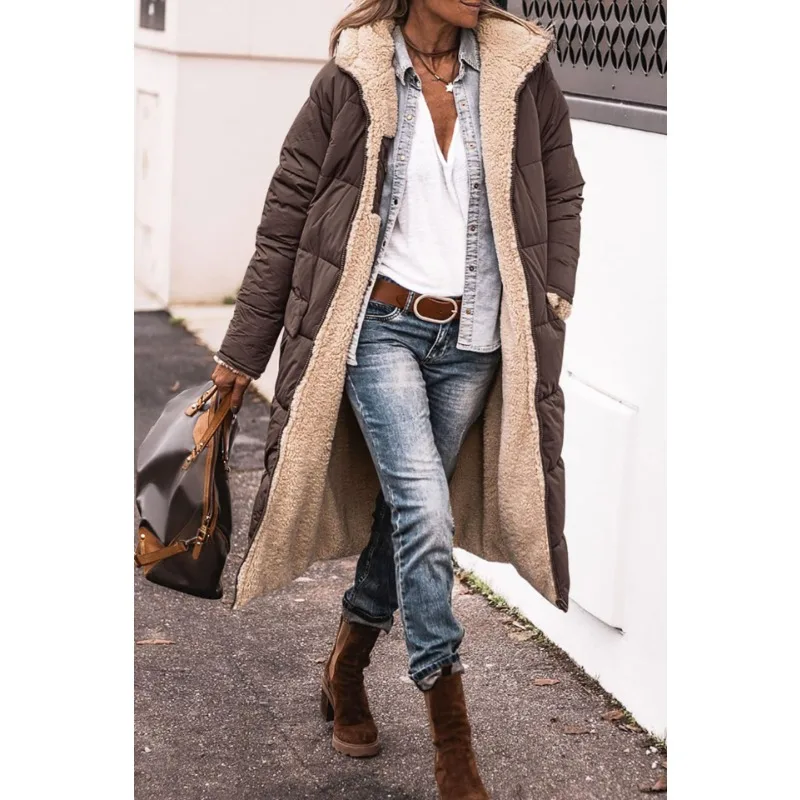 Parkas de lana de invierno para mujer, ropa de algodón con capucha de Color sólido, Parkas, prendas de vestir, chaquetas cárdigan de doble cara de manga larga