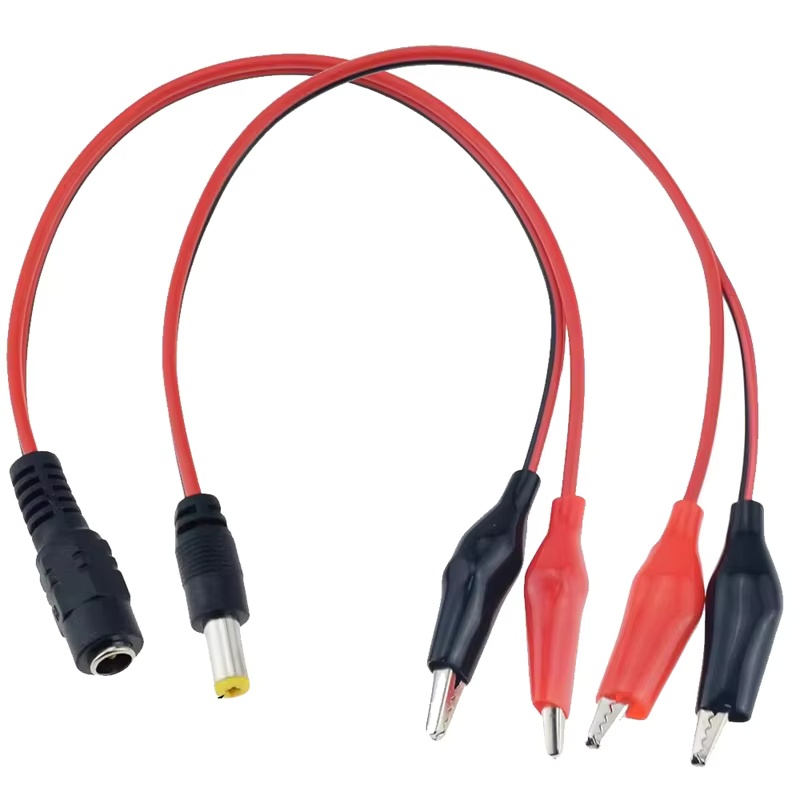 1 Adaptador de Conector de Alimentación CC de 2 Pinzas de Cocodrilo a 1 Enchufe CC Macho o Hembra, Cables de Prueba de CC de 5.5*2.1mm con Pinzas de Cocodrilo