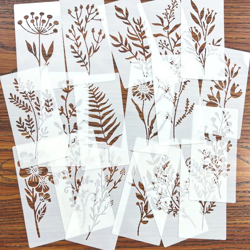 18pcs DIY ดอกไม้ภาพวาด Stencils,Reusable แม่แบบพลาสติกสําหรับไม้, กระดาษ-หัตถกรรมสําหรับสเปรย์ภาพวาดและ Doodling