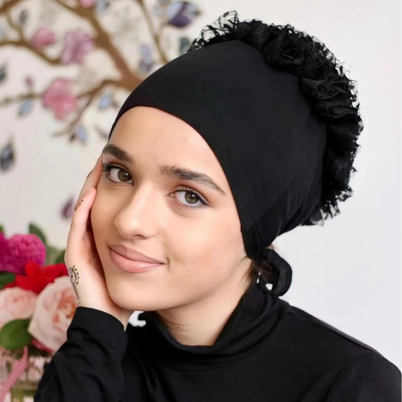 Gorros Hijab con voluminizador de flores grandes para mujer, turbantes internos musulmanes, accesorios para la cabeza
