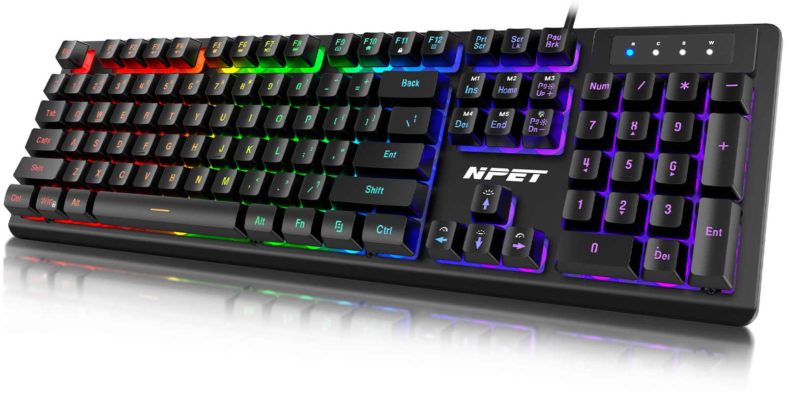 NPET K10V3 Gaming-Tastatur, 104 Tasten, kabelgebunden, mit RGB-Hintergrundbeleuchtung, für Windows Laptop PC schwarz