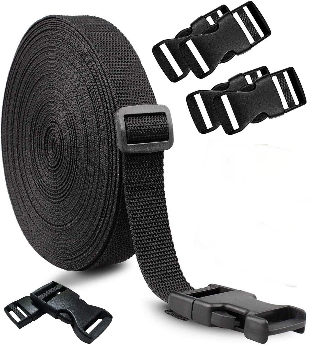 Correa de nailon de 4M con hebillas de liberación lateral plana, diapositivas deslizantes para correa de equipaje DIY, hebillas y correa para mochila