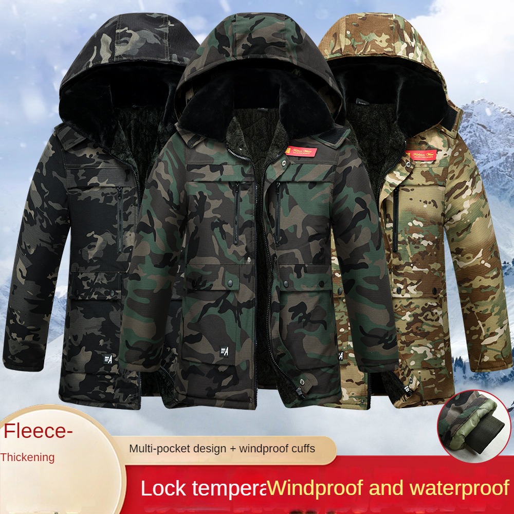 Herren Winter Camo Parkas Jacken Männer Lose Mit Kapuze Lange Daunen Mäntel Outdoor Militärische Taktische Verdicken Fleece Warme Winddicht Outwear