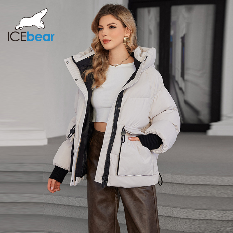 ICEbear-Chaqueta ligera holgada informal corta para mujer, abrigo ligero con bolsillos grandes, chaqueta con capucha y cremallera, invierno 2024, GWD4609I