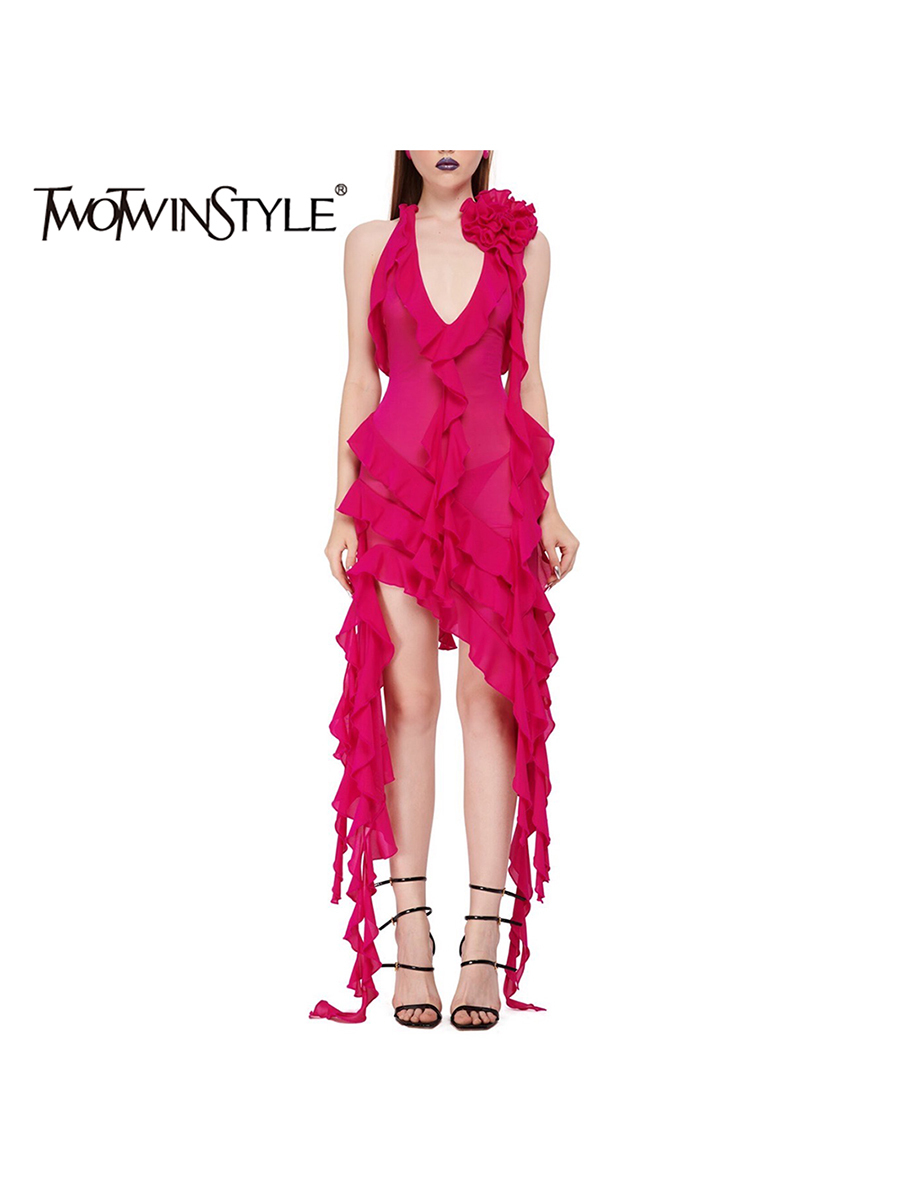 TWOTWurea YLE-Robe à volants en patchwork épissé solide pour femmes, robes chics, col en V, taille haute, sexy, femme, nouveau