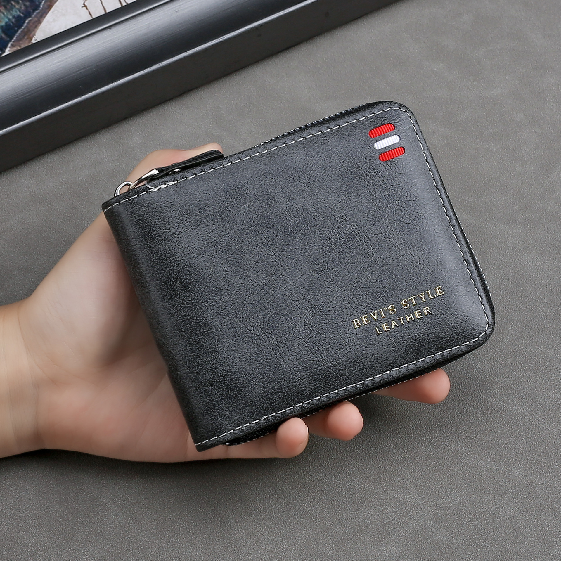Dompet Pendek Vintage Pria - Dompet Koin Ritsleting Lipat Tiga, Tas Uang Rantai Pinggang Gesper Kasual, Dompet Nol untuk Hadiah Pelajar & Ayah