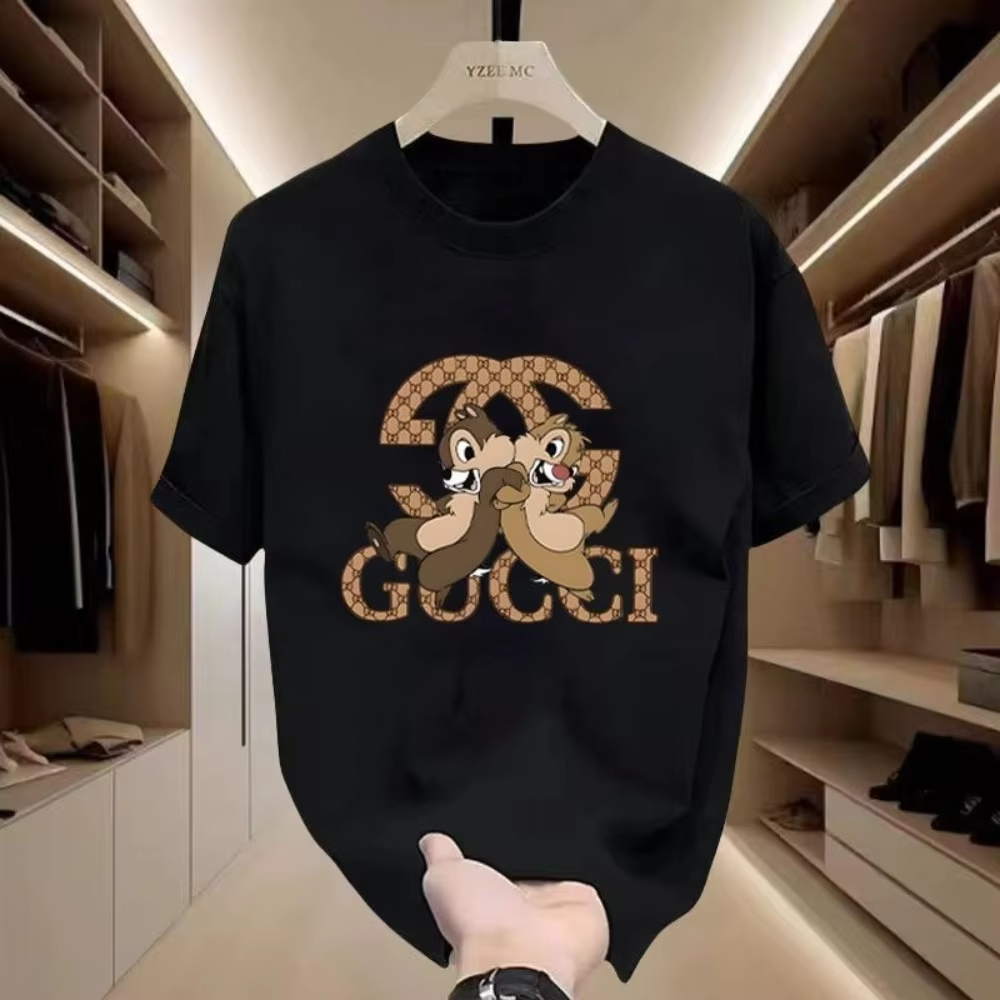 2026 Camiseta de algodón puro de alta calidad con cuello redondo, camiseta de manga corta, novedad de verano 2026, Top informal estampado de lujo versátil Ins