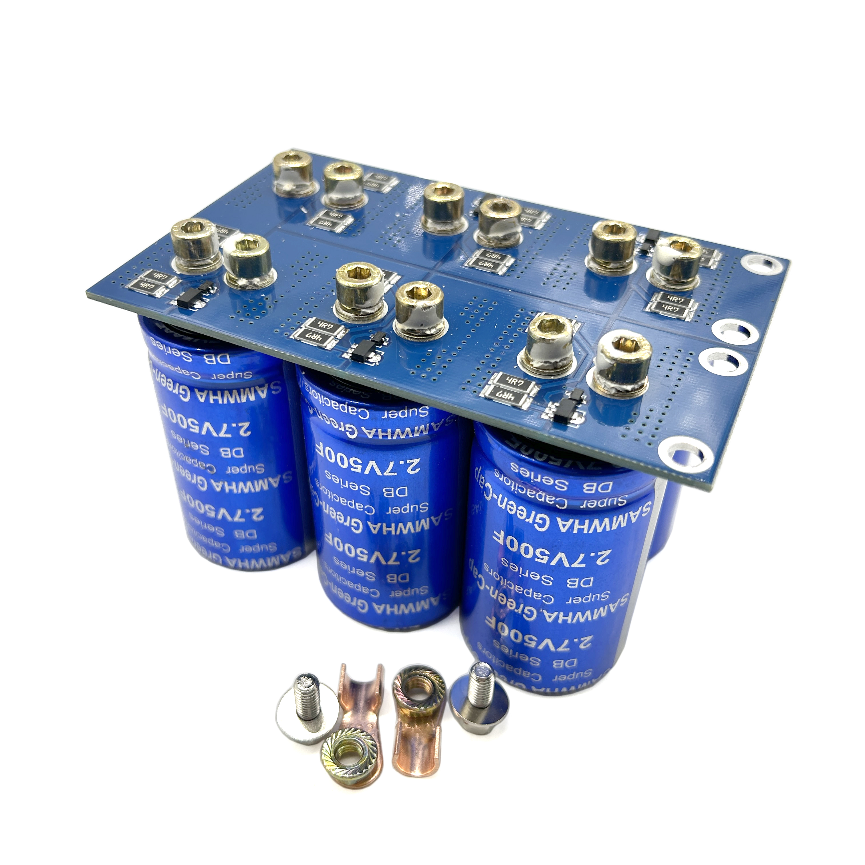 1 Juego de módulo rectificador automotriz supercondensador SAMWHA con tapa verde 16V83F con placa de protección de tornillo condensador 2.7V500F