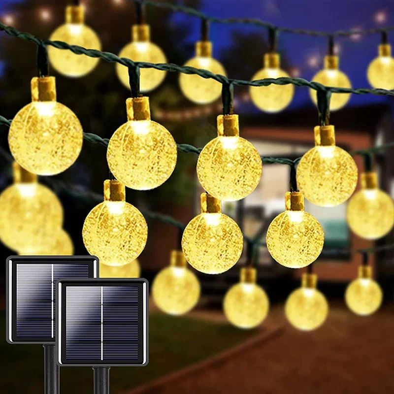 Guirlande lumineuse LED Globe en cristal solaire, 8 Modes d'éclairage, IP65, guirlande lumineuse féerique de noël pour décoration de fête dans le jardin, 1 pièce/2 pièces