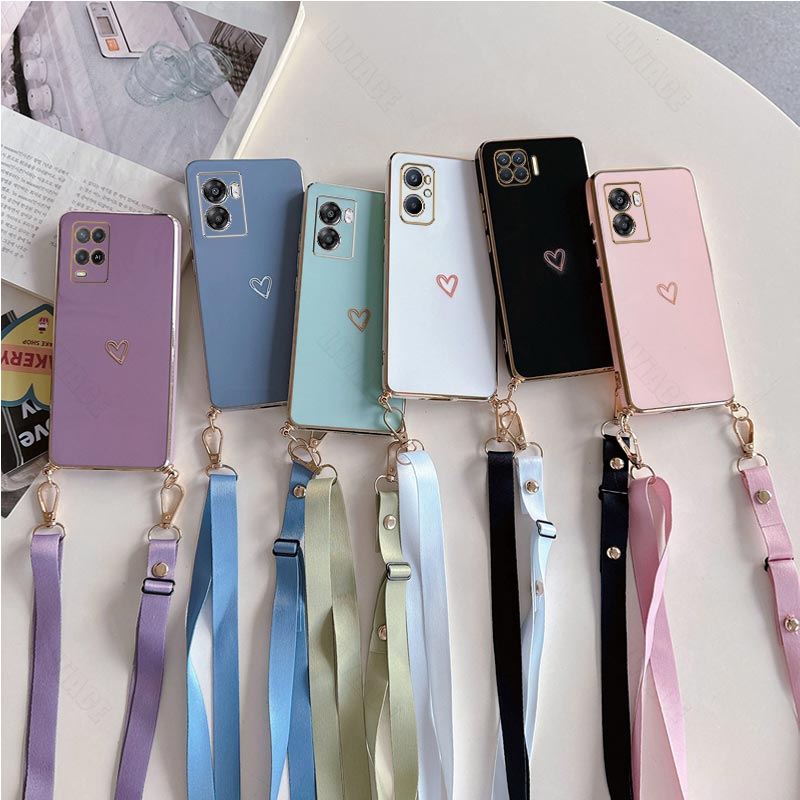 เคสโทรศัพท์แบบมีสายคล้องสายคล้องแบบคาดตัวหัวใจ54 74 57รักสำหรับ OPPO A54 A74 4G A16 A36 A53 A57 A94 A55 A56 A5 5G ฝาครอบ2020 A9