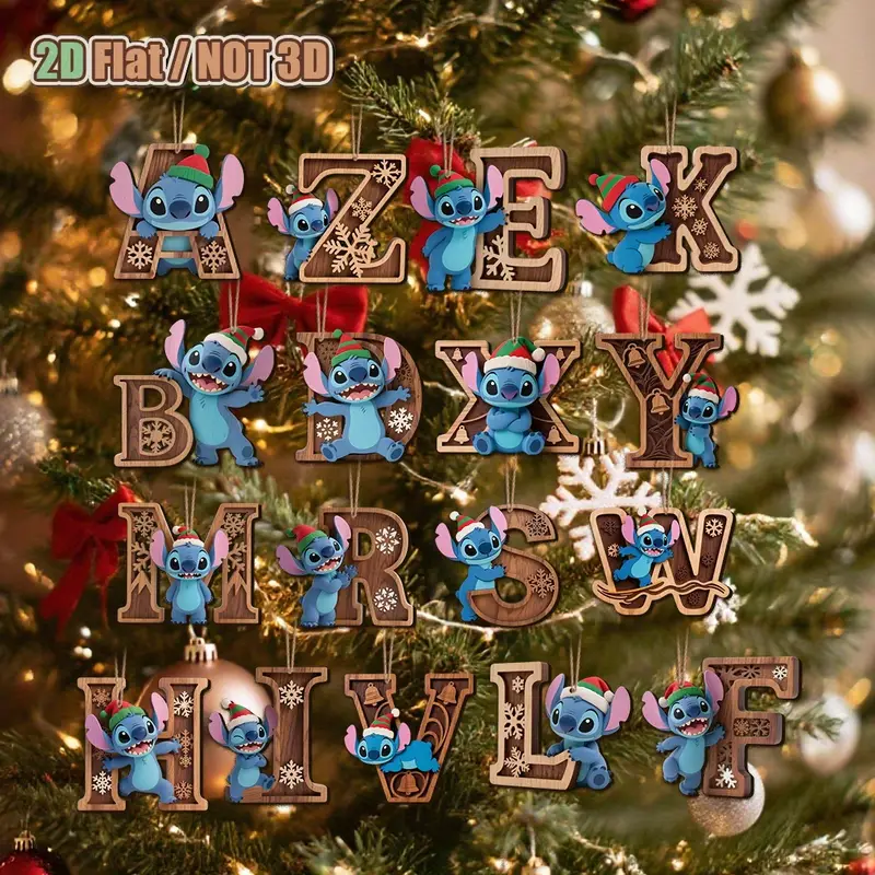 1 pedaço de pingente decorativo plano 2D [acrílico], com 26 letras, cada letra com padrões de floco de neve e férias de ponto