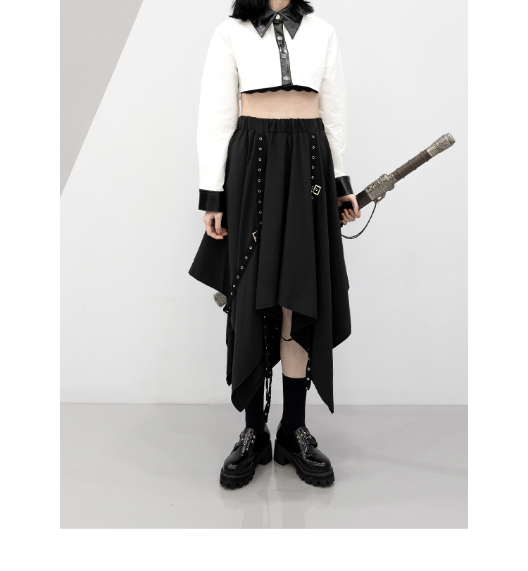 女の子のための豪華なロングスカート,シティパンク,ウィンドバックル,ミディアムレングス,y2k,ゴシック
