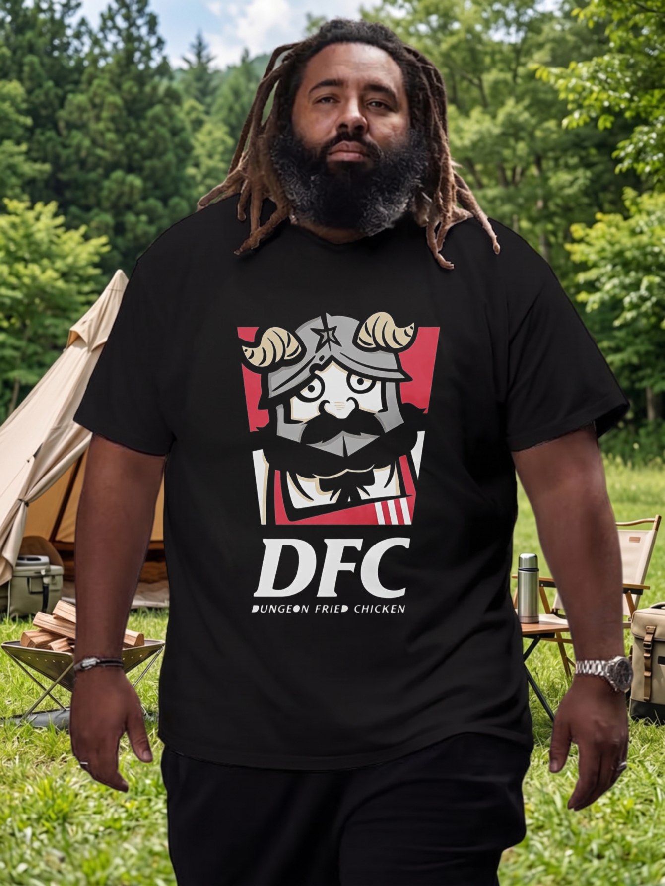 1 stuks 100% katoen Dfc Dungeon Fried Chicken Grafisch T-shirt met O-hals en korte mouwen