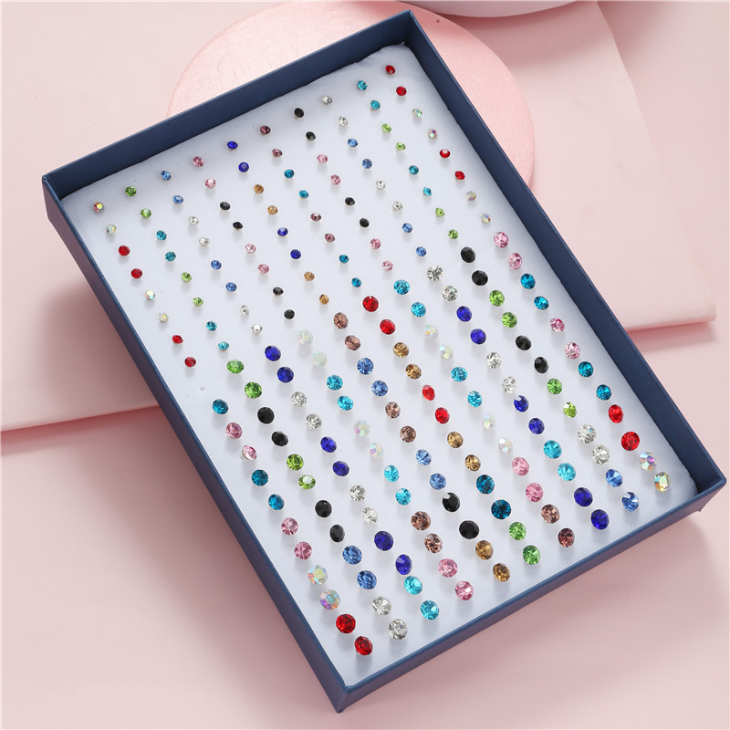100 paia/lotto dimensioni diverse strass colorati piccoli orecchini a bottone per le donne piercing rotondo regali per l'orecchio in plastica nuovi gioielli