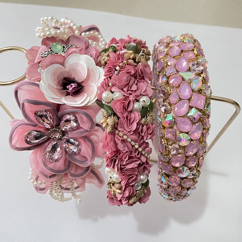 Rose Baroque mode fleur bandeau luxe tempérament éponge cristal strass bandeau pour femmes accessoires de mariage