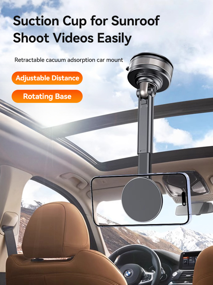 YZ 360 °   Parabrezza per cruscotto con braccio retrattile per montaggio su auto intelligente ad adsorbimento magnetico del vuoto con rotazione per Magsafe e tutti i telefoni