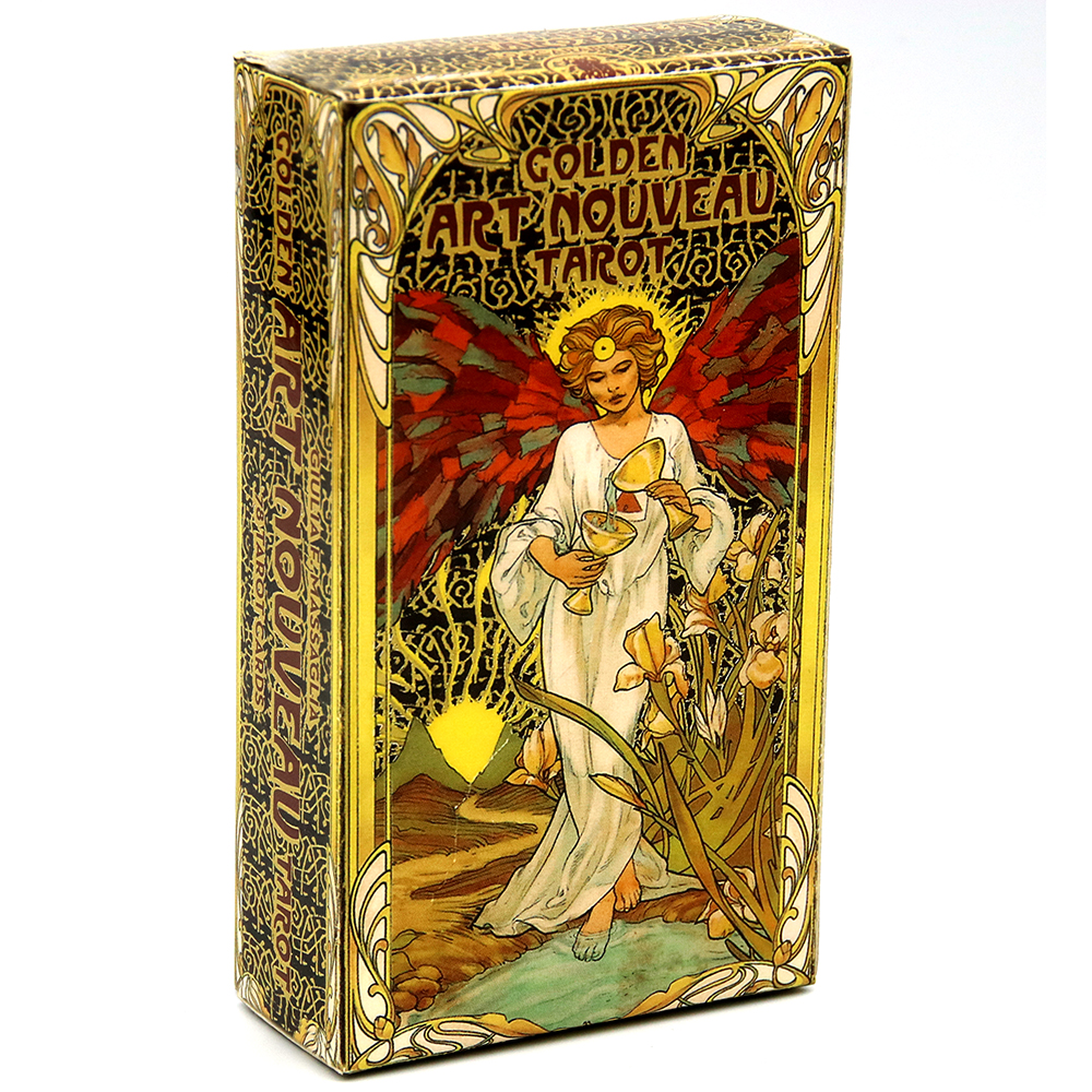 Golden Art Nouveau Tarot Deck การ์ดคู่มือการ์ดลึกลับ Divination ชุดหนังสือสําหรับผู้เริ่มต้นคลาสสิก Art Nouveau สไตล์