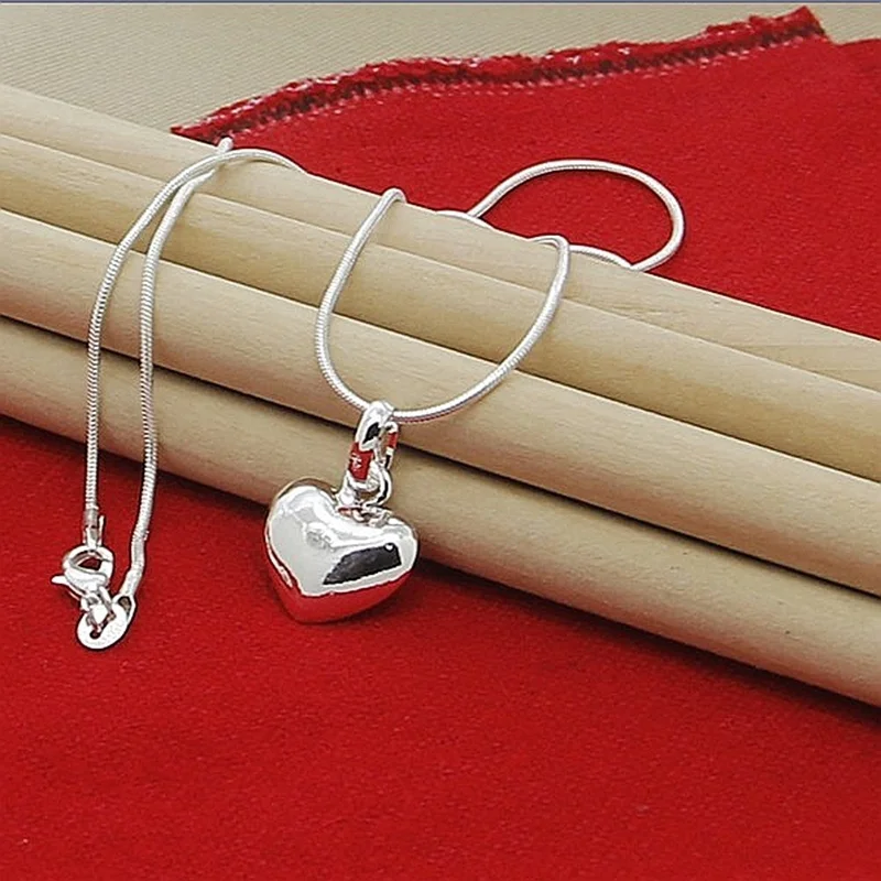 Halskette mit Anhänger aus 925er Silber, massiv, kleines Herz, 40,6–76,2 cm, Schlangenkette für Frauen, Hochzeit, Charm, Modeschmuck, GESCHENKE