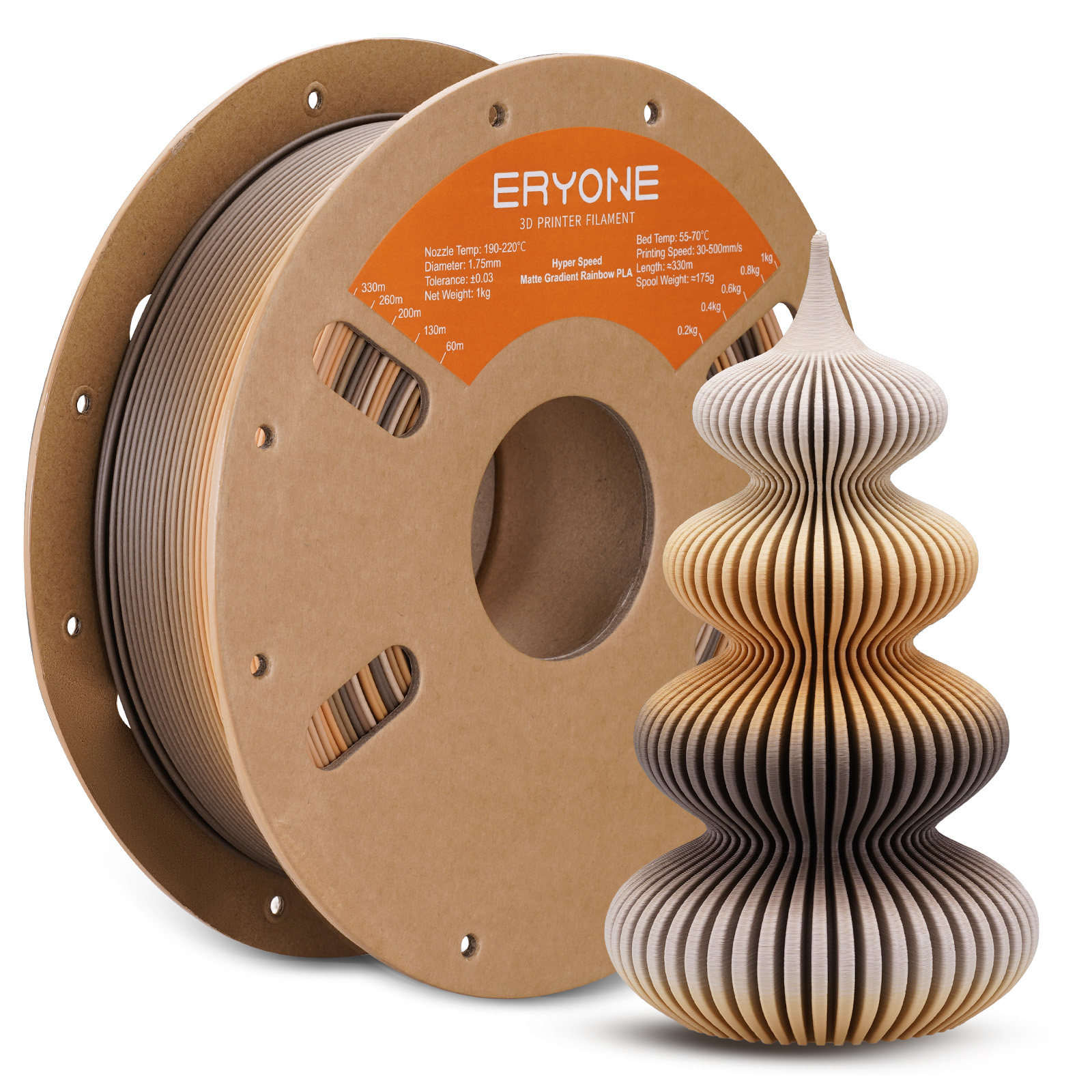 ERYONE 1KG Hyper Speed Matte Gradient Rainbow PLA Filament 1.75mm 3D Print,Max Print Speed:500mm/s,Multicolor,1KG/Spool