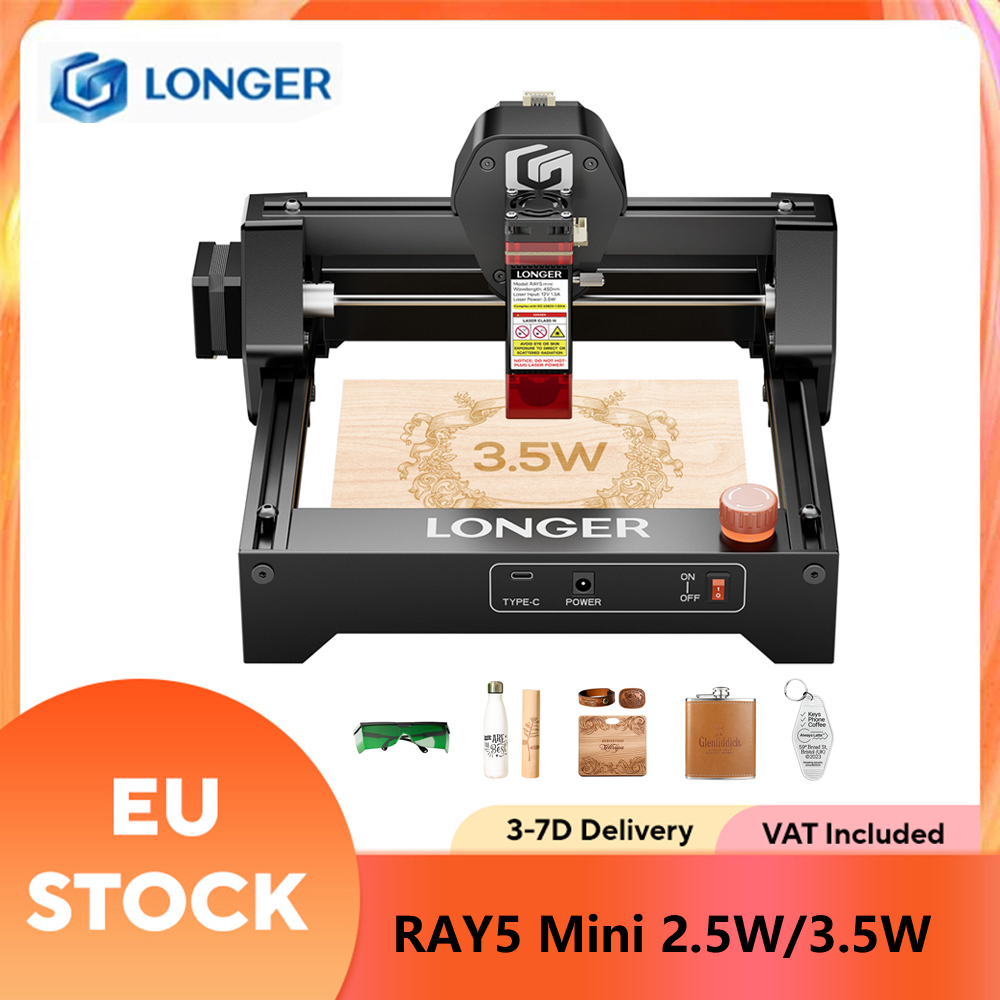 LONGER RAY5 Mini 2.5W / 3.5W Gravador a laser 0,04mm Laser Spot Touch Screen Máquina de corte e gravação Área de trabalho 130*140mm WIFI