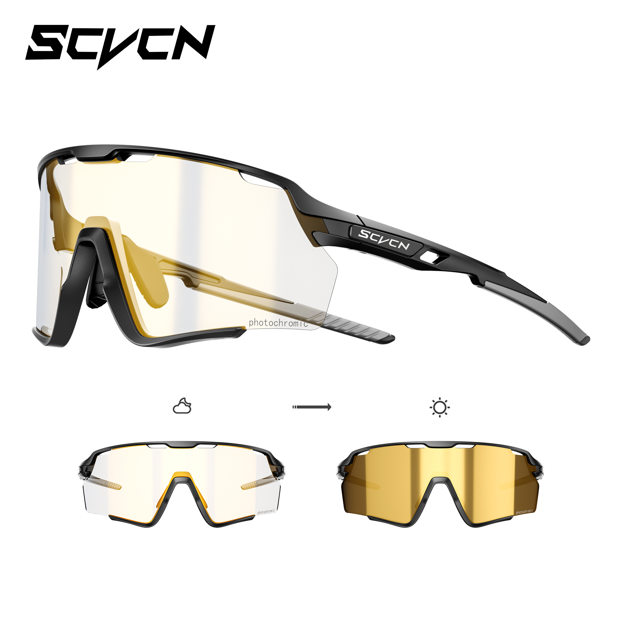 SCVCN Photochromic Sunglasses for Men Glasses UV400 Bicycle Goggles Hiking Bike Eyewear Running Driving Lightweight Sunglasses