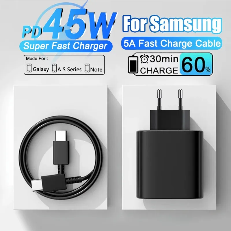 45w pd carregamento rápido para samsung galaxy s22 s23 ultra note10 plus telefone móvel usb tipo c cabo de carregamento rápido adaptador parede