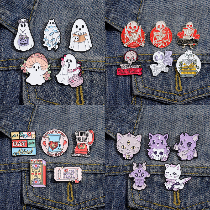 4-5 stks/set Punk Gothic Skelet Ghost Boo Emaille Pin Leuke Kat Broches Rugzak Revers Badges Sieraden Cadeau voor kinderen Vrienden
