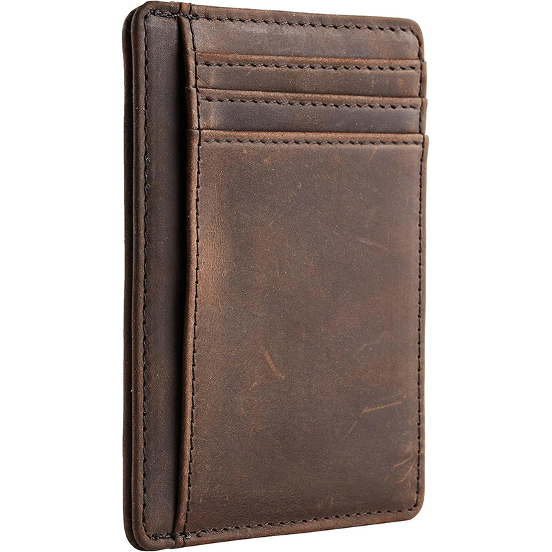 Echtes Leder, RFID-blockierende Retro-Geldbörse mit dünnem Kartenhalter, minimalistische, schlanke Geldbörsen aus Crazy Horse-Leder mit Vordertasche