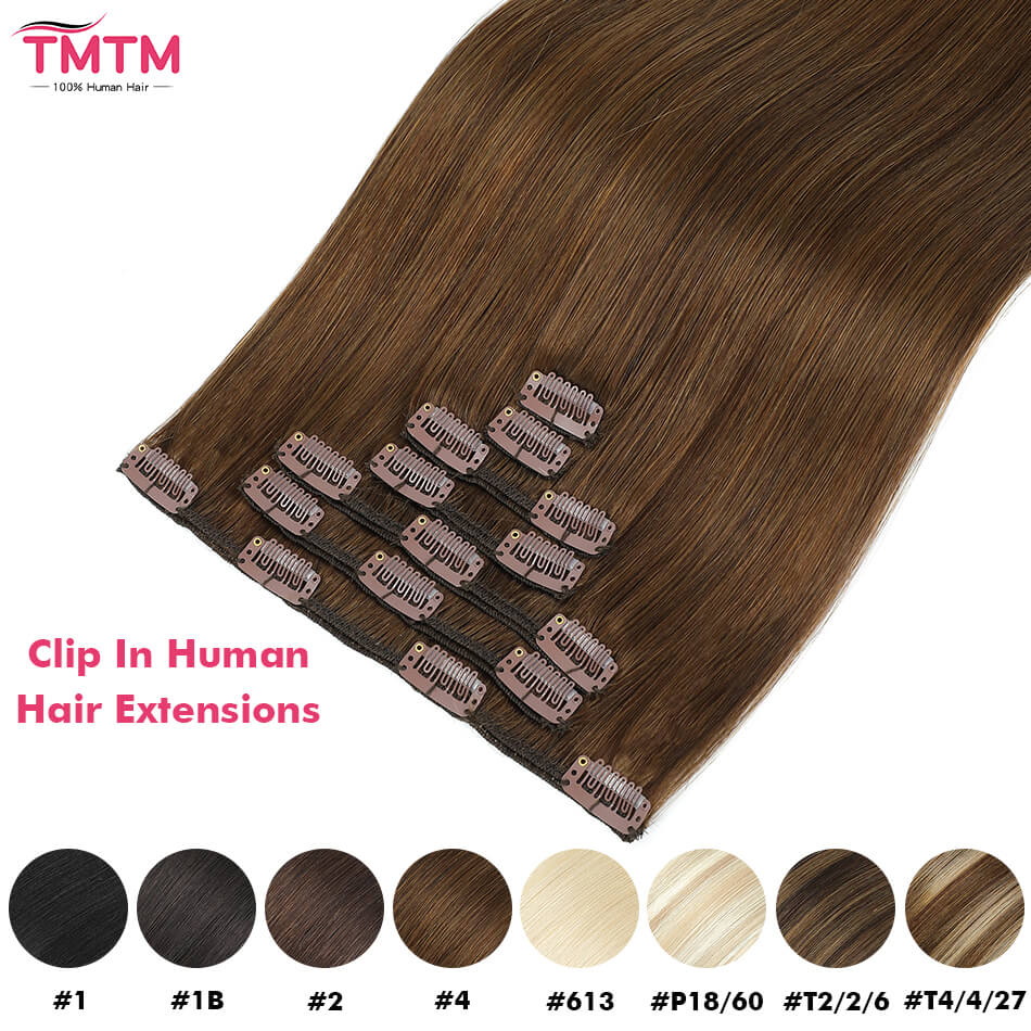Extensiones de cabello humano con clip, 7 piezas/juego, extensiones de cabello brasileño con clip para toda la cabeza, 85/120 gramos, extensiones de cabello con clip para mujeres