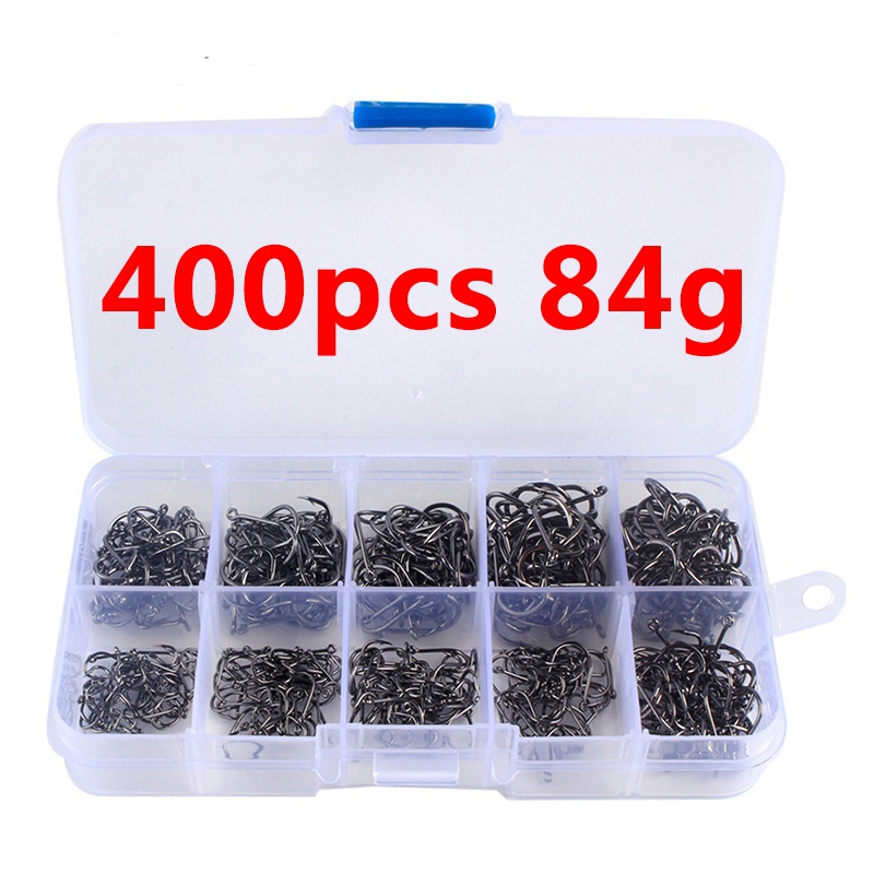 400 pçs conjunto de ganchos de pesca premiumhigh aço carbono farpado anzóis para água salgada artes de pesca acessórios de pesca