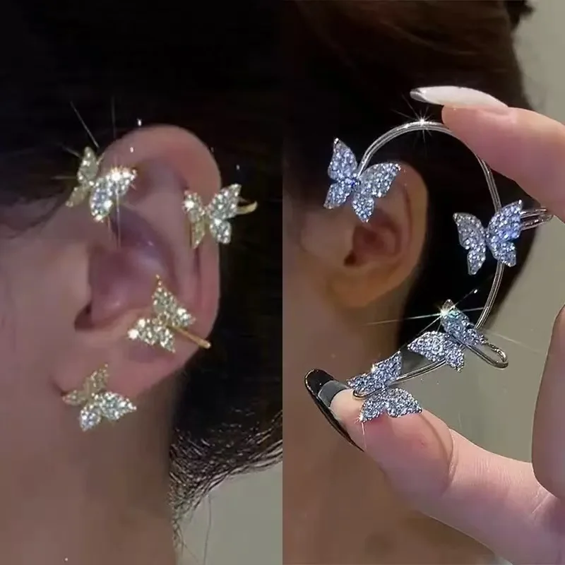 2PCS Fashionable and Exquisite Butterfly Ear Clip, Non Perforated Women's Shiny Earrings, Wedding Party Jewelry Gifts