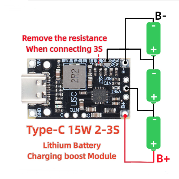 IP2326 Type-C USB 3,7 В литиевая батарея 5 В зарядка 2S 3S повышающий модуль зарядки литиевой батареи поддержка быстрой зарядки QC