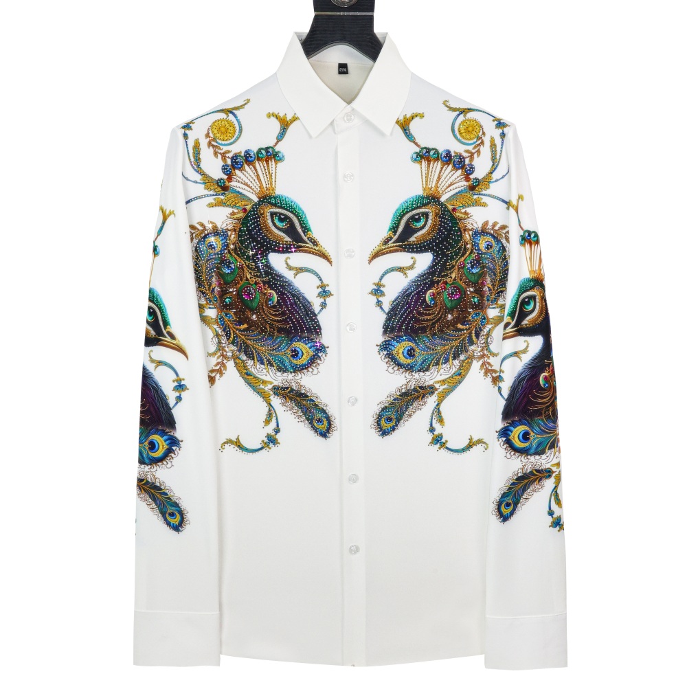 Luxe pauwenveer strass overhemd heren slim fit casual overhemden met lange mouwen Britse stijl sociale feest smoking herenkleding