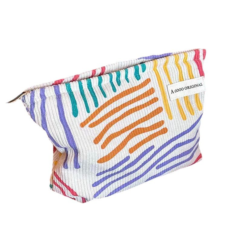 Bolsa de cosméticos de pana con rayas coloridas, neceser de viaje portátil, artículos diversos para el cuidado de la piel, bolsa de almacenamiento de maquillaje estético-zmt