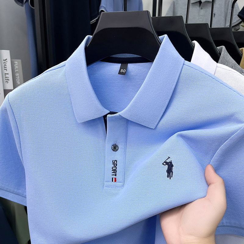 Camisa Polo de Manga Curta 100% Algodão Puro T-shirt Masculina Respirável de Verão Marca Designer Paul com Bordado de Pônei Top Casual Fashion