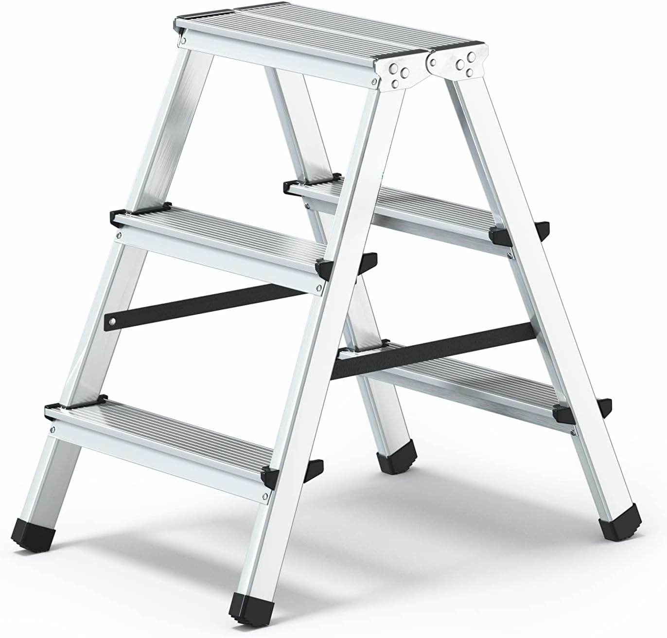Aluminium-Trittleiter-Leiter, beidseitig begehbar, 2x3 Stufen, 125 kg