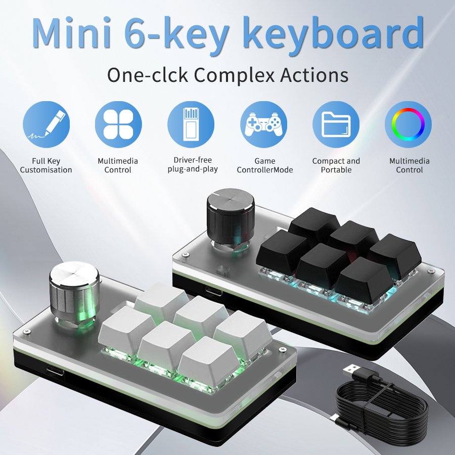 6 toetsen 1 miniknop RGB-toetsenbord voor Photoshop USB mechanisch toetsenbord Gamer Macro Aangepast toetsenbord Gaming Aangepaste programmeerknop