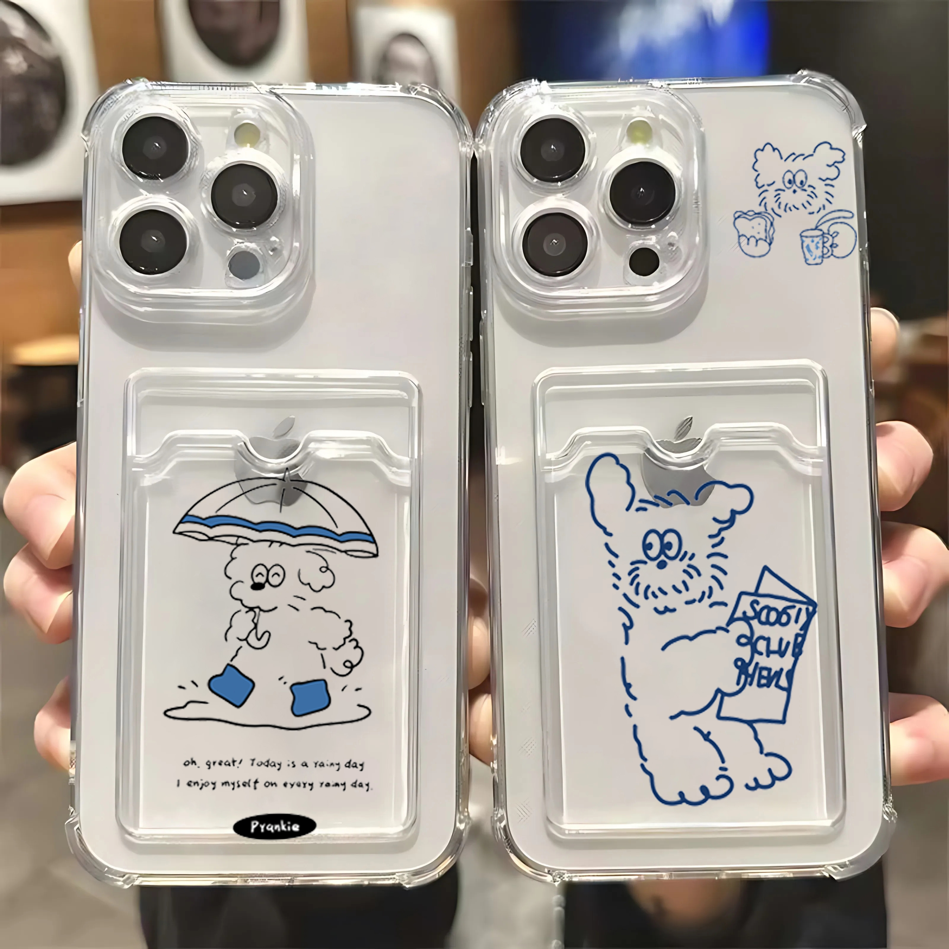 เคส iPhone 17 Pro Max ลาย INS Korea Umbrella line Dog พร้อมช่องใส่บัตร สำหรับ iPhone 16 15 14 13 12 11 XS X XR 7 8 Plus 17 Air