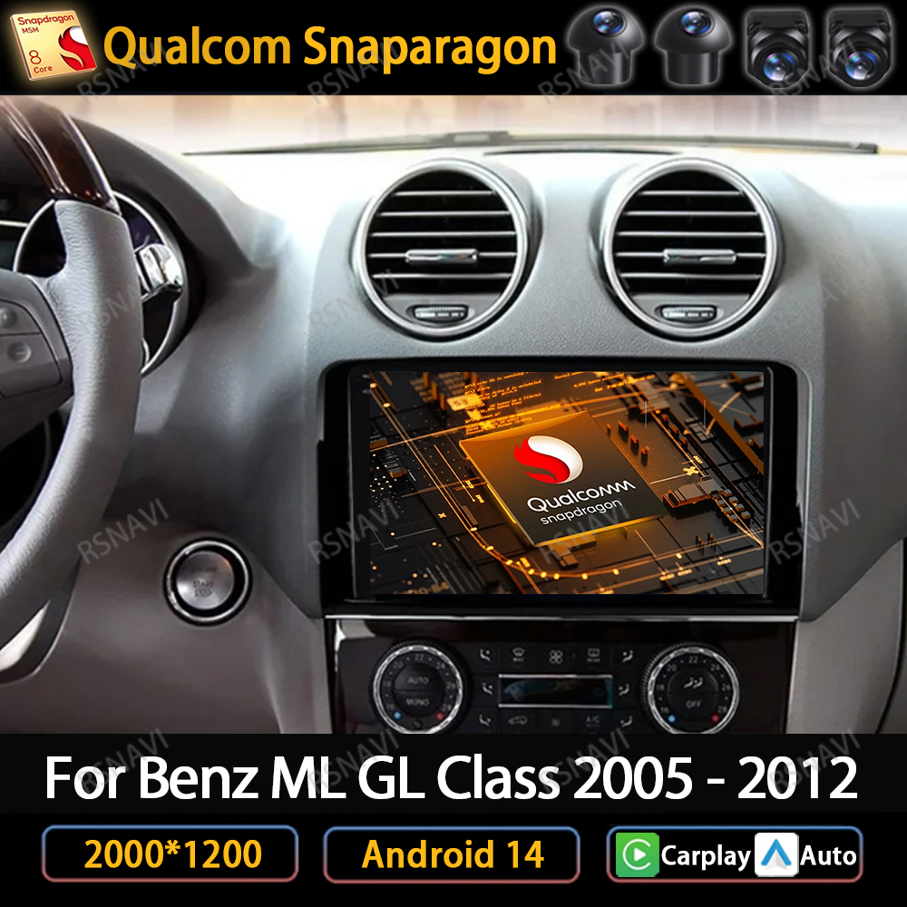 Автомагнитола на Android 14 для Mercedes Benz W164 ML GL 2005 - 2012 с GPS-навигацией, мультимедийным стерео видеоплеером, Wi-Fi, 4G